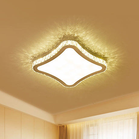 Modern Chrome Crystal Led Ceiling Fixture - Square Beveled Design Flush Mount Lighting (11/15/19.5
