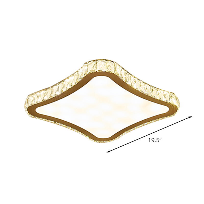 Modern Chrome Crystal Led Ceiling Fixture - Square Beveled Design Flush Mount Lighting