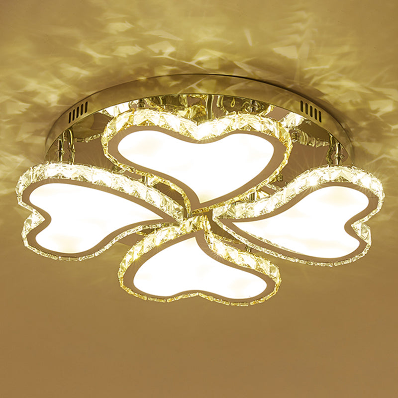 Crystal Heart - Shaped Led Chrome Ceiling Mount Light Fixture
