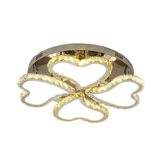 Crystal Heart - Shaped Led Chrome Ceiling Mount Light Fixture