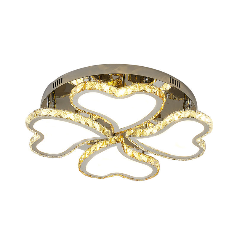 Crystal Heart-Shaped Led Chrome Ceiling Mount Light Fixture