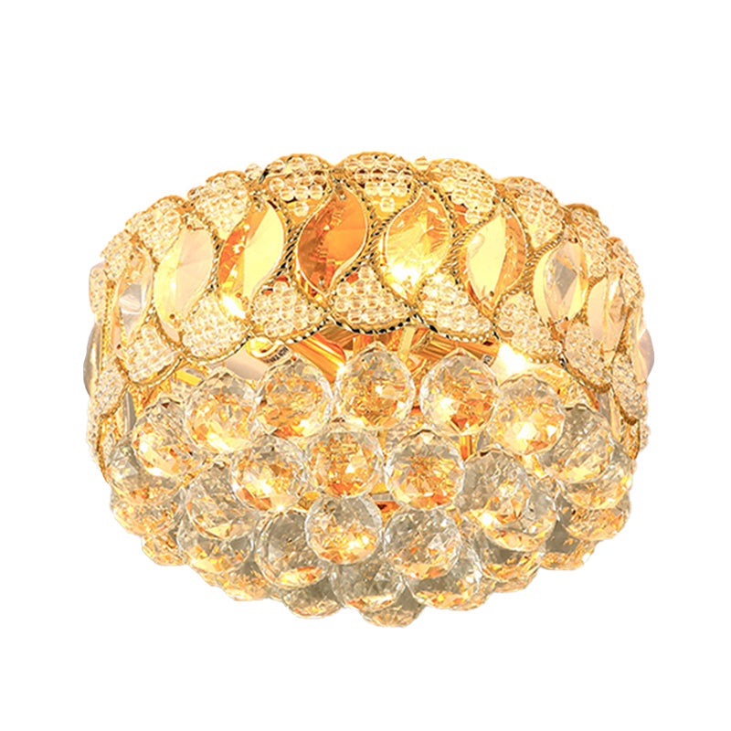 Contemporary Gold Ceiling Light With 3 Bulbs Crystal Ball Flush Mount For Bedroom
