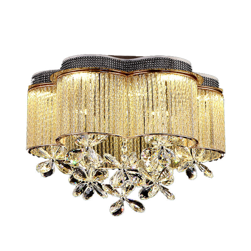 Scalloped Ceiling Mount Light Fixture - Modern Clear Crystal Glass Led Flushmount In Gold For