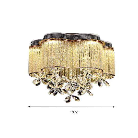 Scalloped Ceiling Mount Light Fixture - Modern Clear Crystal Glass Led Flushmount In Gold For