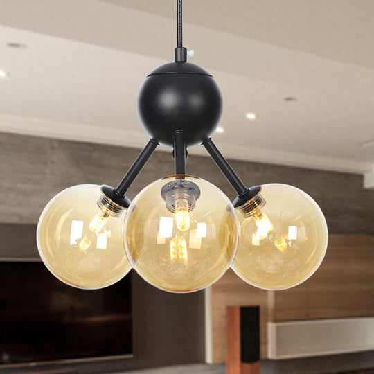 Industrial Orb Chandelier Lamp With Sputnik Design Amber/Clear/Smoke Gray Glass 3/9/12 Lights