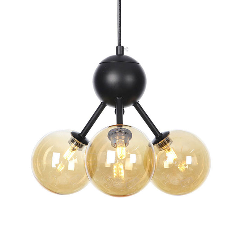 Industrial Orb Chandelier Lamp With Sputnik Design Amber/Clear/Smoke Gray Glass 3/9/12 Lights