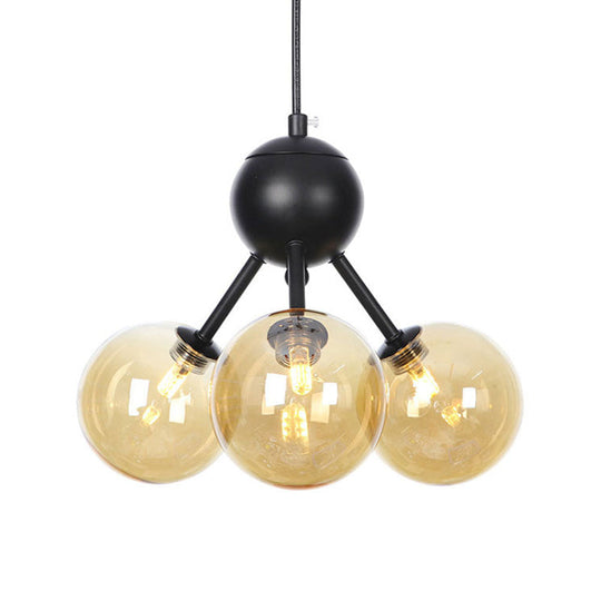 Industrial Orb Chandelier Lamp With Sputnik Design Amber/Clear/Smoke Gray Glass 3/9/12 Lights