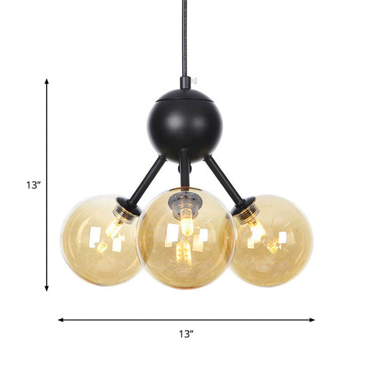 Industrial Orb Chandelier Lamp With Sputnik Design Amber/Clear/Smoke Gray Glass 3/9/12 Lights
