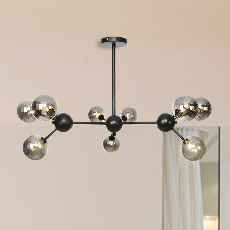 Industrial Orb Chandelier Lamp With Sputnik Design Amber/Clear/Smoke Gray Glass 3/9/12 Lights