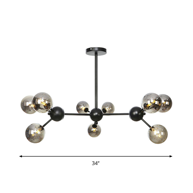 Industrial Orb Chandelier Lamp With Sputnik Design Amber/Clear/Smoke Gray Glass 3/9/12 Lights