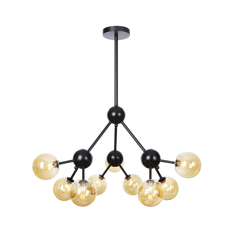 Industrial Orb Chandelier Lamp With Sputnik Design Amber/Clear/Smoke Gray Glass 3/9/12 Lights