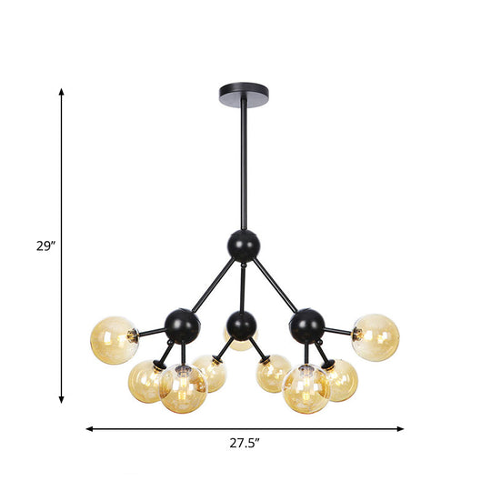 Industrial Orb Chandelier Lamp With Sputnik Design Amber/Clear/Smoke Gray Glass 3/9/12 Lights