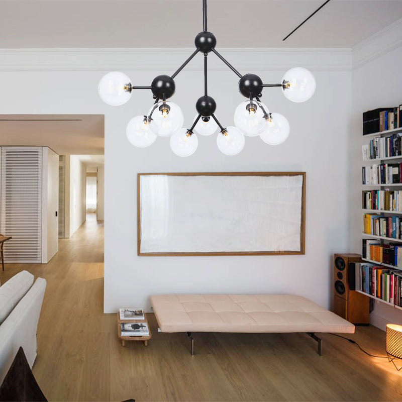 Industrial Orb Chandelier Lamp With Sputnik Design Amber/Clear/Smoke Gray Glass 3/9/12 Lights