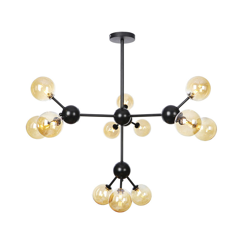 Industrial Orb Chandelier Lamp With Sputnik Design Amber/Clear/Smoke Gray Glass 3/9/12 Lights