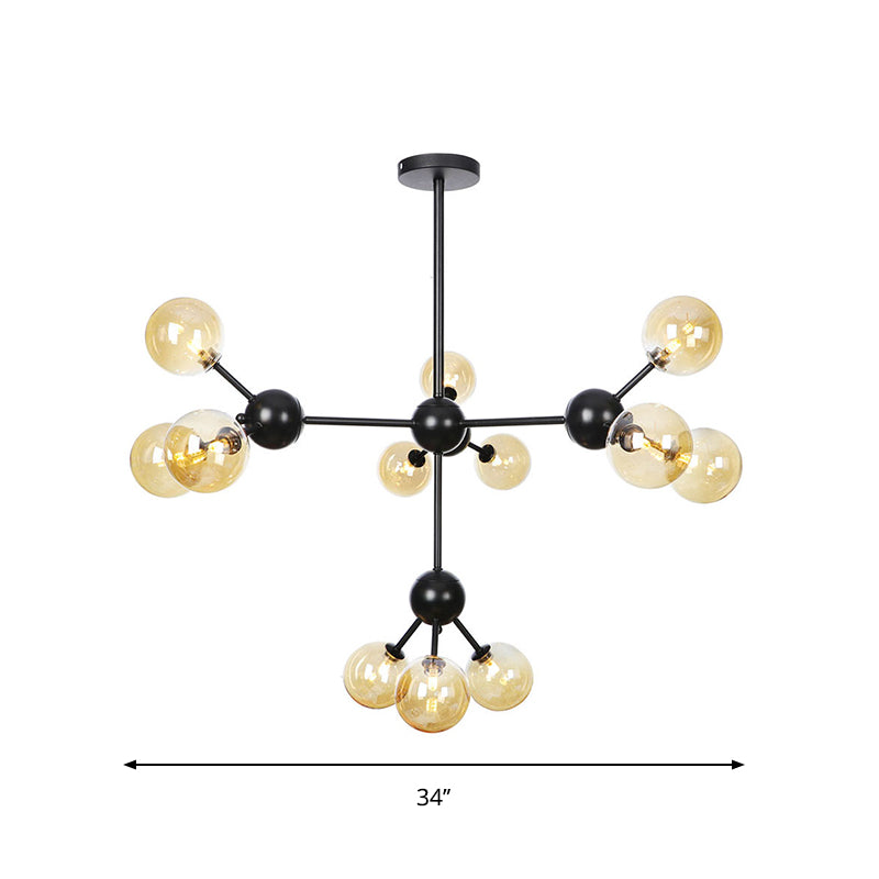 Industrial Orb Chandelier Lamp With Sputnik Design Amber/Clear/Smoke Gray Glass 3/9/12 Lights