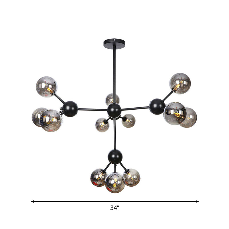 Industrial Orb Chandelier Lamp With Sputnik Design Amber/Clear/Smoke Gray Glass 3/9/12 Lights