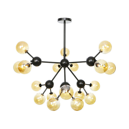 Industrial Orb Chandelier Lamp With Sputnik Design Amber/Clear/Smoke Gray Glass 3/9/12 Lights