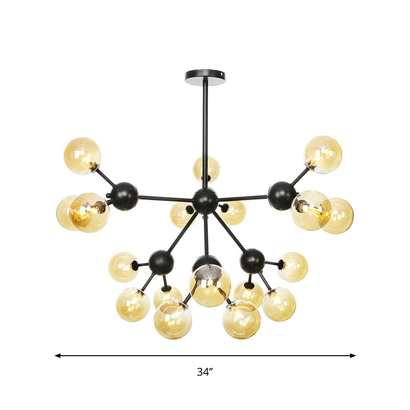 Industrial Orb Chandelier Lamp With Sputnik Design Amber/Clear/Smoke Gray Glass 3/9/12 Lights