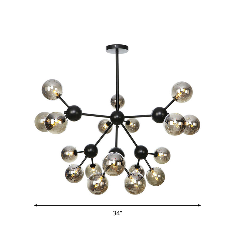 Industrial Orb Chandelier Lamp With Sputnik Design Amber/Clear/Smoke Gray Glass 3/9/12 Lights