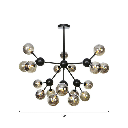 Industrial Orb Chandelier Lamp With Sputnik Design Amber/Clear/Smoke Gray Glass 3/9/12 Lights