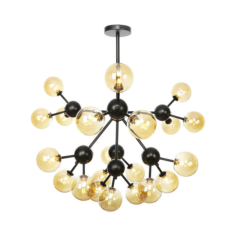 Industrial Orb Chandelier Lamp With Sputnik Design Amber/Clear/Smoke Gray Glass 3/9/12 Lights