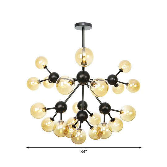 Industrial Orb Chandelier Lamp With Sputnik Design Amber/Clear/Smoke Gray Glass 3/9/12 Lights
