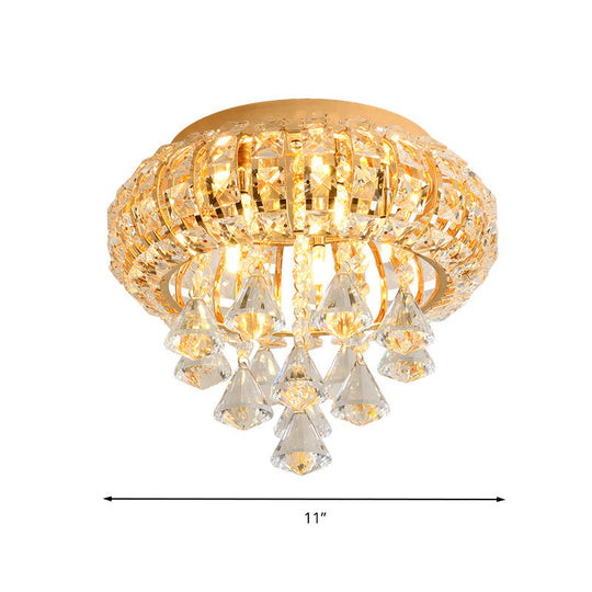 Gold Modern Round Ceiling Light With 5 Hand-Cut Crystal Heads - Flush Mount Lamp For Foyer