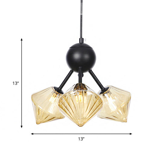 Modern Warehouse Style Chandelier Lamp With Diamond Design - 13’/27.5’/34’ Width Amber/Clear