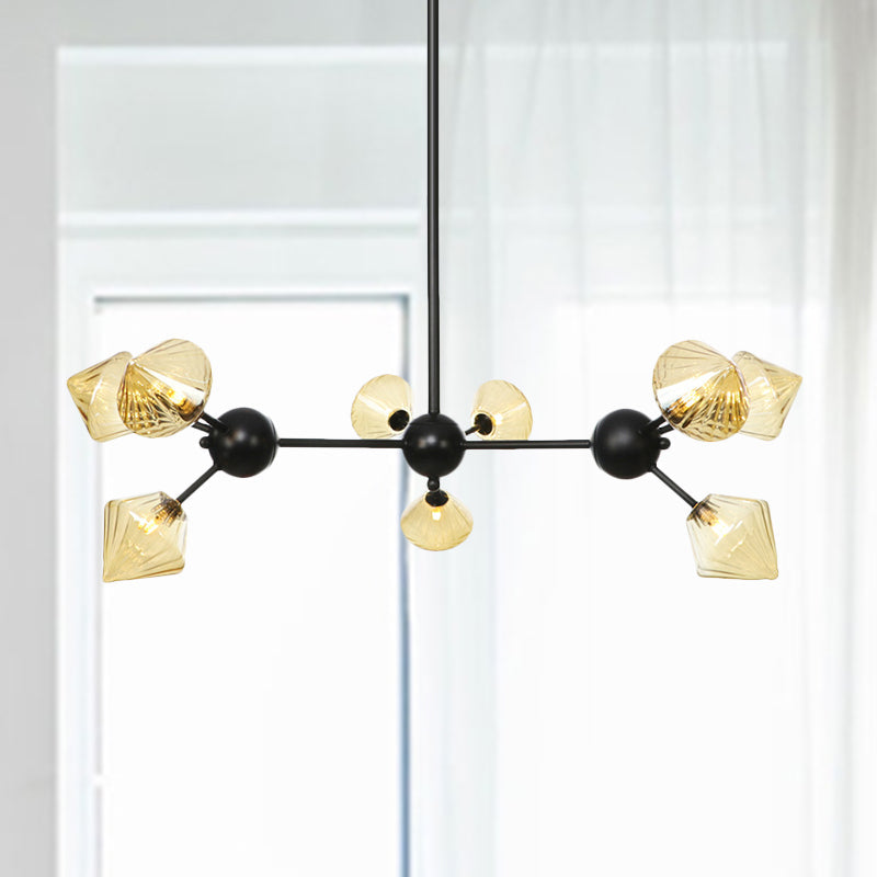 Modern Warehouse Style Chandelier Lamp With Diamond Design - 13’/27.5’/34’ Width Amber/Clear