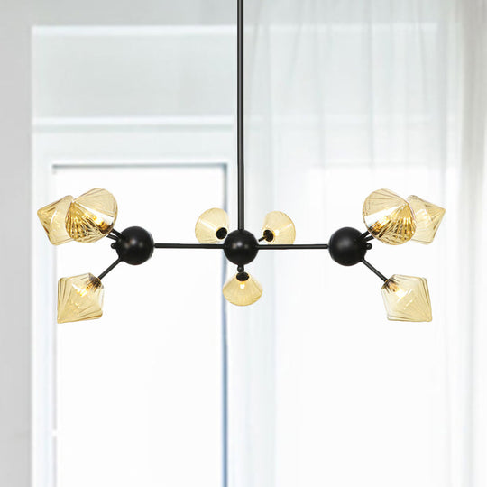 Modern Warehouse Style Chandelier Lamp With Diamond Design - 13’/27.5’/34’ Width Amber/Clear