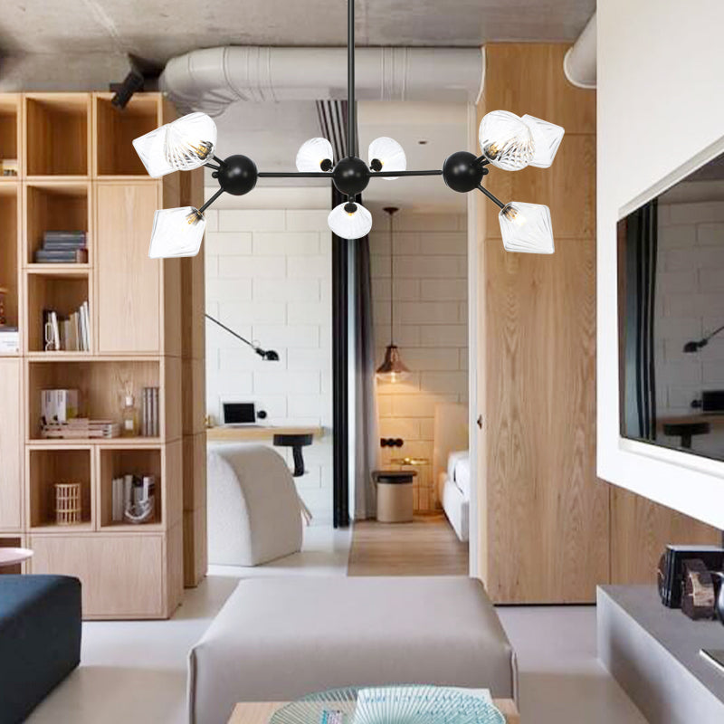 Modern Warehouse Style Chandelier Lamp With Diamond Design - 13’/27.5’/34’ Width Amber/Clear