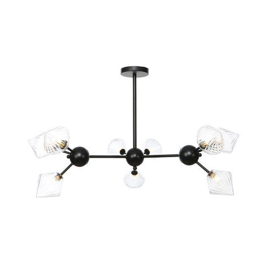 Modern Warehouse Style Chandelier Lamp With Diamond Design - 13’/27.5’/34’ Width Amber/Clear