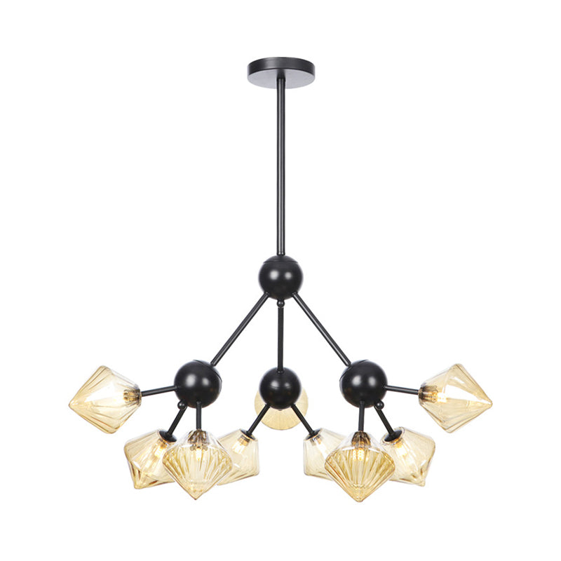 Modern Warehouse Style Chandelier Lamp With Diamond Design - 13’/27.5’/34’ Width Amber/Clear