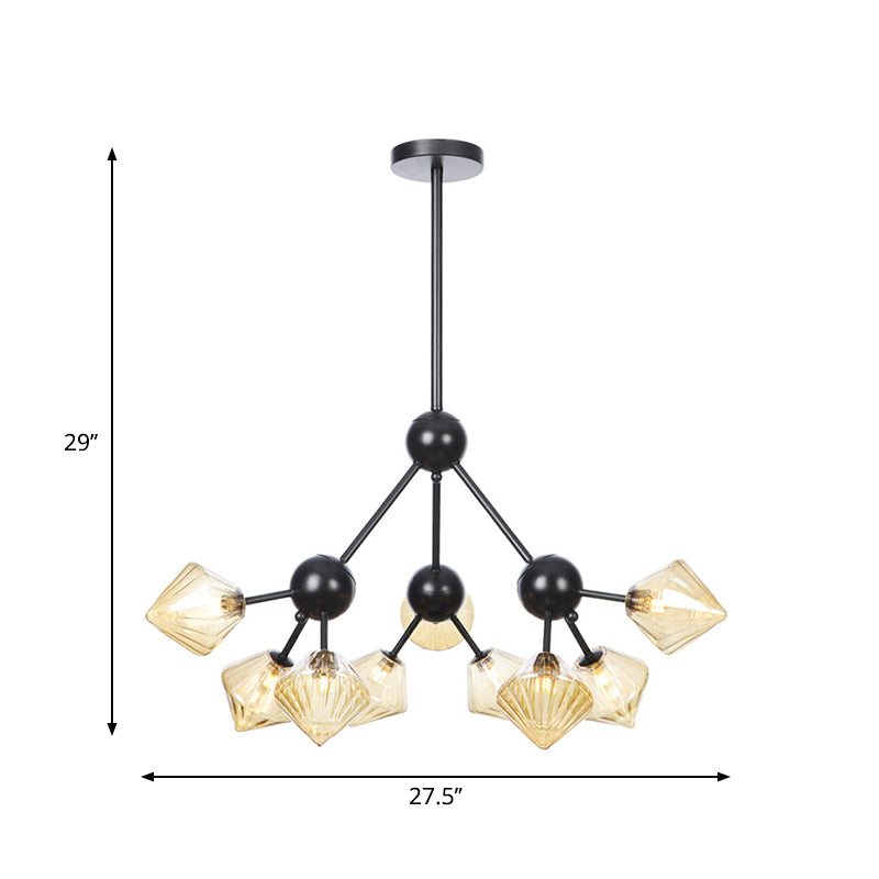 Modern Warehouse Style Chandelier Lamp With Diamond Design - 13’/27.5’/34’ Width Amber/Clear