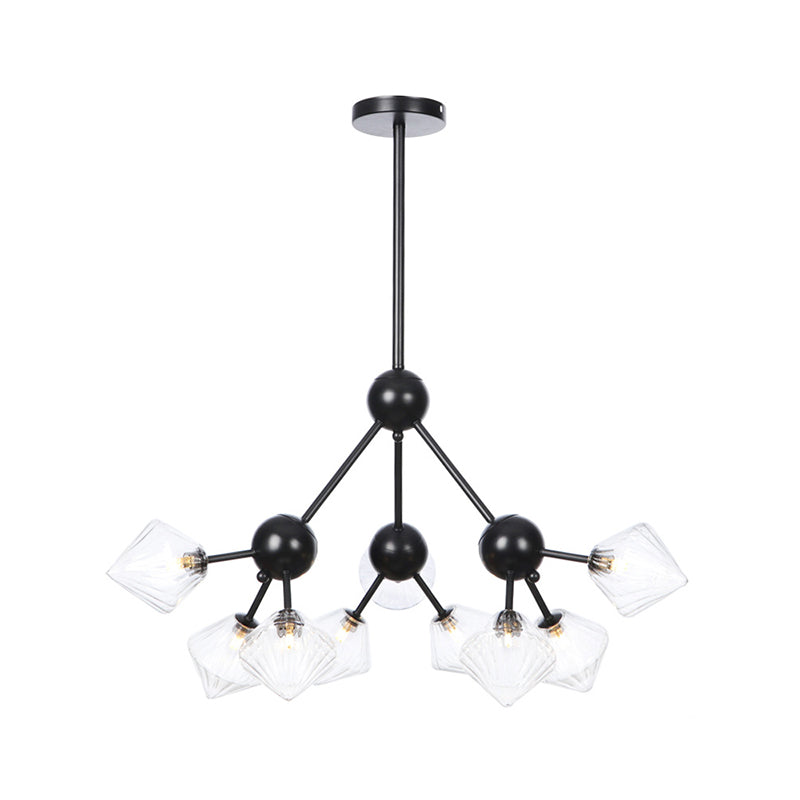 Modern Warehouse Style Chandelier Lamp With Diamond Design - 13’/27.5’/34’ Width Amber/Clear