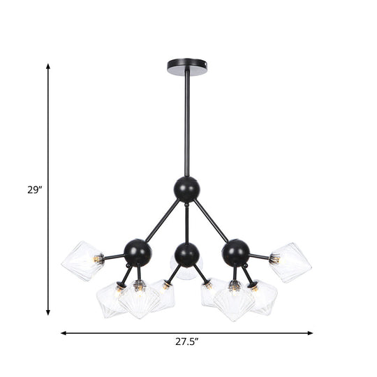 Modern Warehouse Style Chandelier Lamp With Diamond Design - 13’/27.5’/34’ Width Amber/Clear