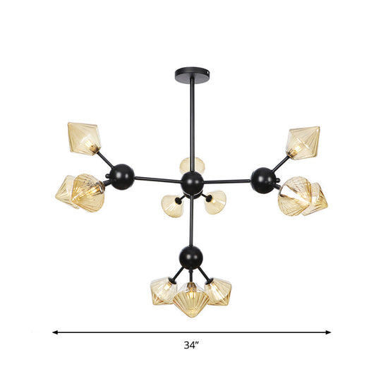 Modern Warehouse Style Chandelier Lamp With Diamond Design - 13’/27.5’/34’ Width Amber/Clear