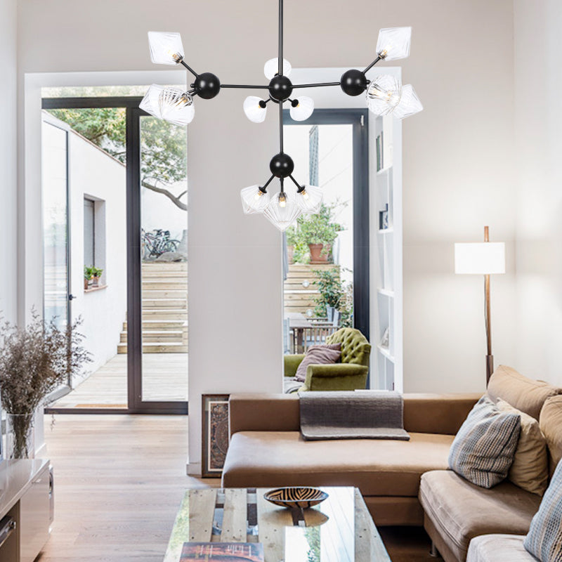 Modern Warehouse Style Chandelier Lamp With Diamond Design - 13’/27.5’/34’ Width Amber/Clear