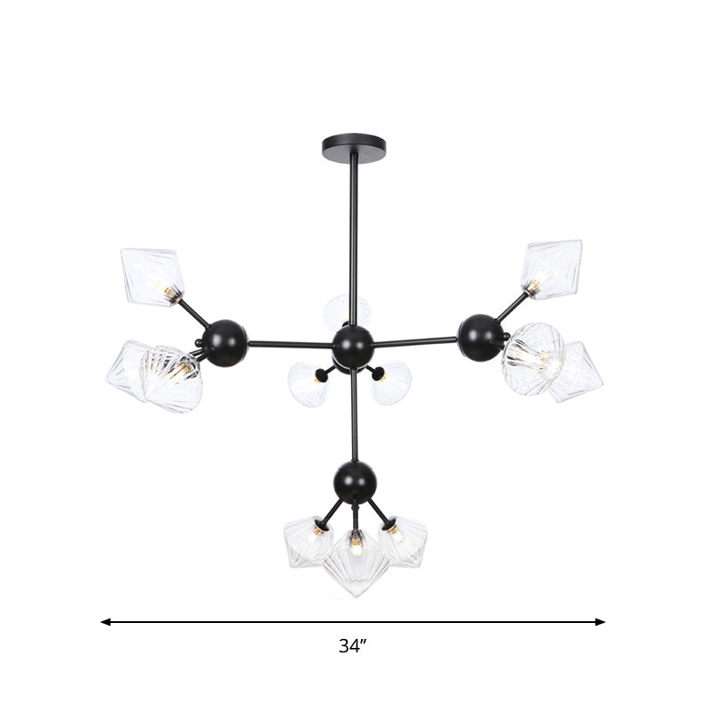 Modern Warehouse Style Chandelier Lamp With Diamond Design - 13’/27.5’/34’ Width Amber/Clear