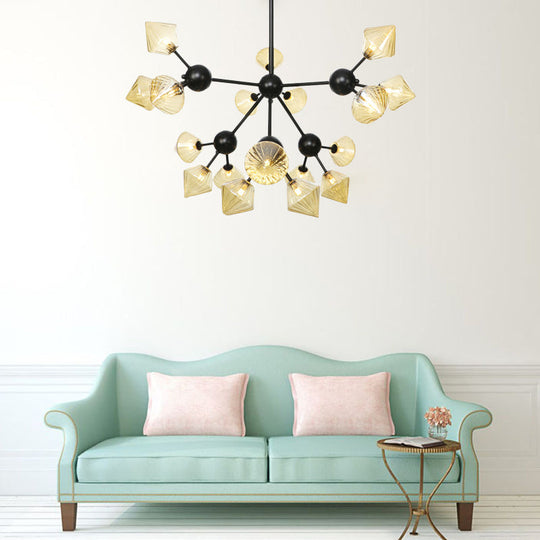 Modern Warehouse Style Chandelier Lamp With Diamond Design - 13’/27.5’/34’ Width Amber/Clear