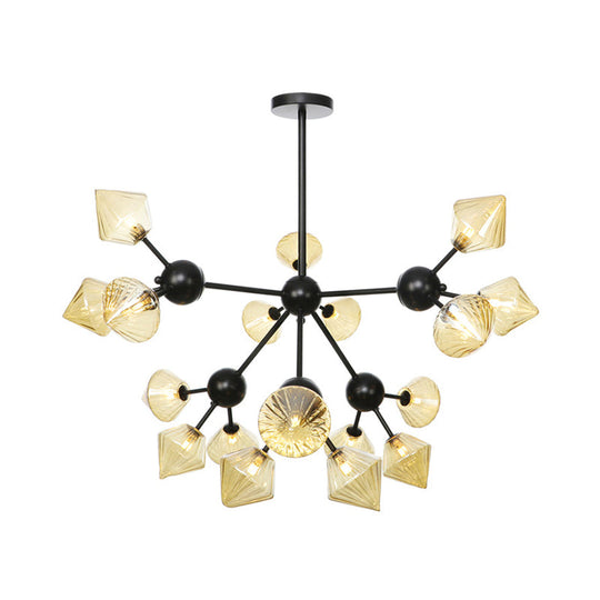 Modern Warehouse Style Chandelier Lamp With Diamond Design - 13’/27.5’/34’ Width Amber/Clear