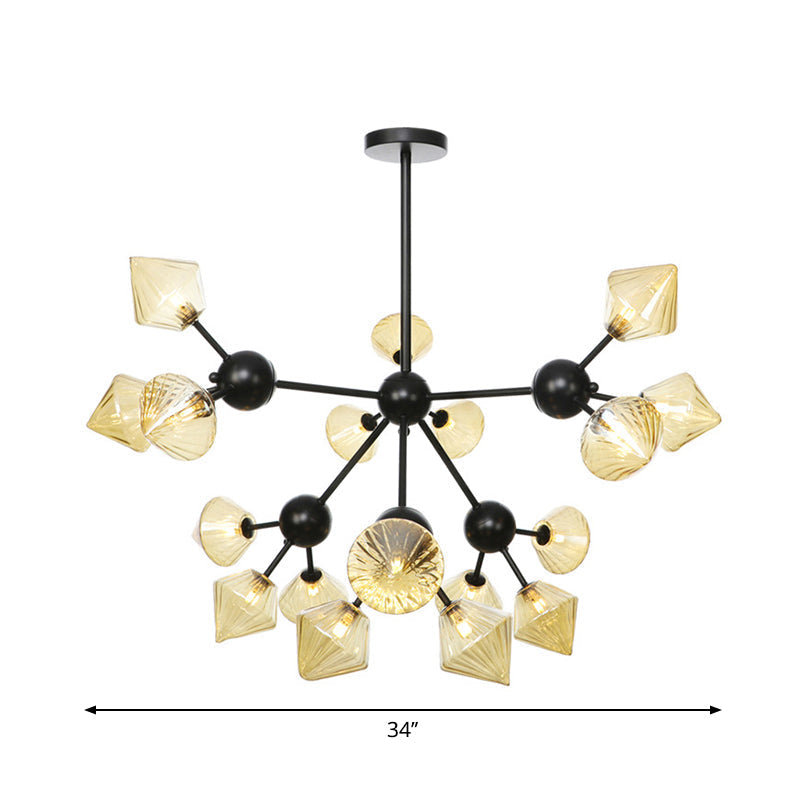 Modern Warehouse Style Chandelier Lamp With Diamond Design - 13’/27.5’/34’ Width Amber/Clear