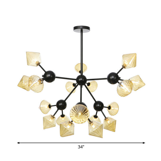 Modern Warehouse Style Chandelier Lamp With Diamond Design - 13’/27.5’/34’ Width Amber/Clear