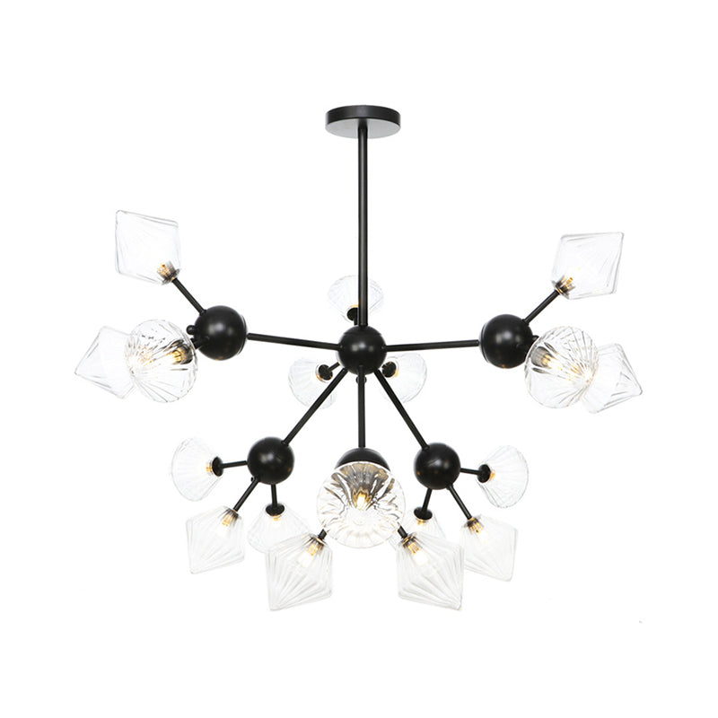 Modern Warehouse Style Chandelier Lamp With Diamond Design - 13’/27.5’/34’ Width Amber/Clear