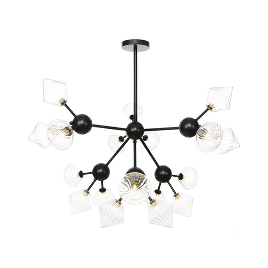 Modern Warehouse Style Chandelier Lamp With Diamond Design - 13’/27.5’/34’ Width Amber/Clear