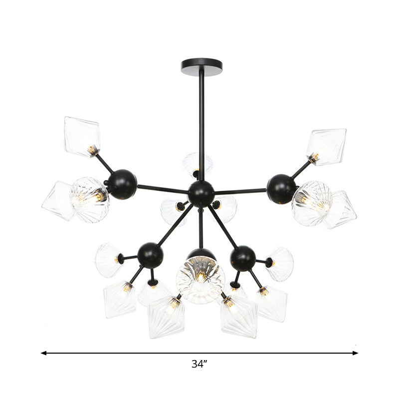 Modern Warehouse Style Chandelier Lamp With Diamond Design - 13’/27.5’/34’ Width Amber/Clear