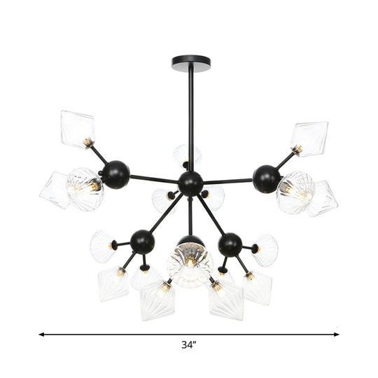 Modern Warehouse Style Chandelier Lamp With Diamond Design - 13’/27.5’/34’ Width Amber/Clear
