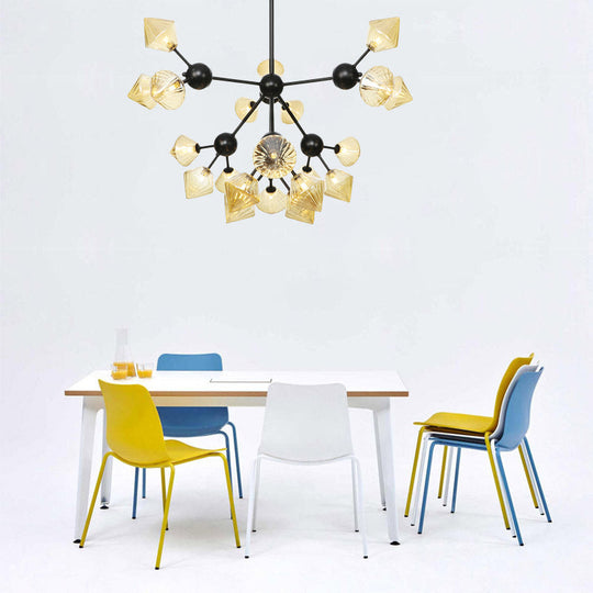 Modern Warehouse Style Chandelier Lamp With Diamond Design - 13’/27.5’/34’ Width Amber/Clear