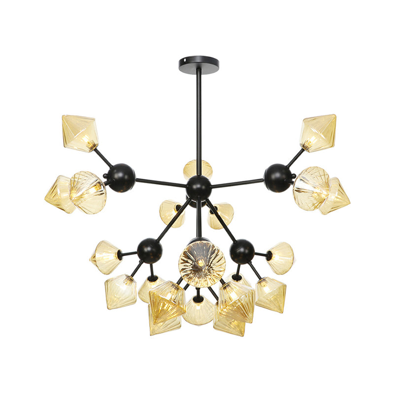 Modern Warehouse Style Chandelier Lamp With Diamond Design - 13’/27.5’/34’ Width Amber/Clear