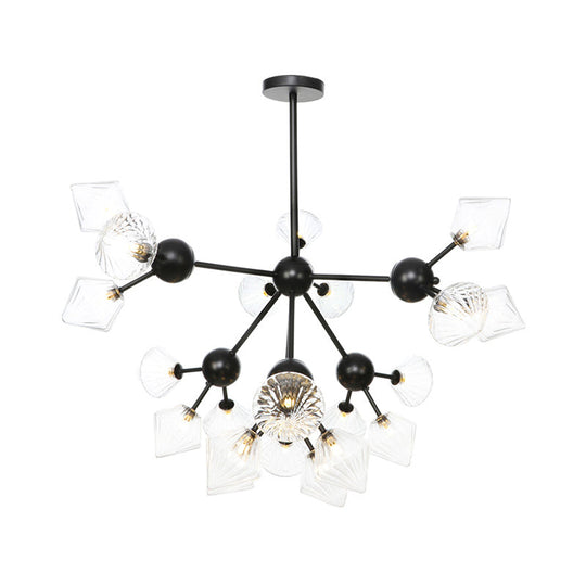 Modern Warehouse Style Chandelier Lamp With Diamond Design - 13’/27.5’/34’ Width Amber/Clear